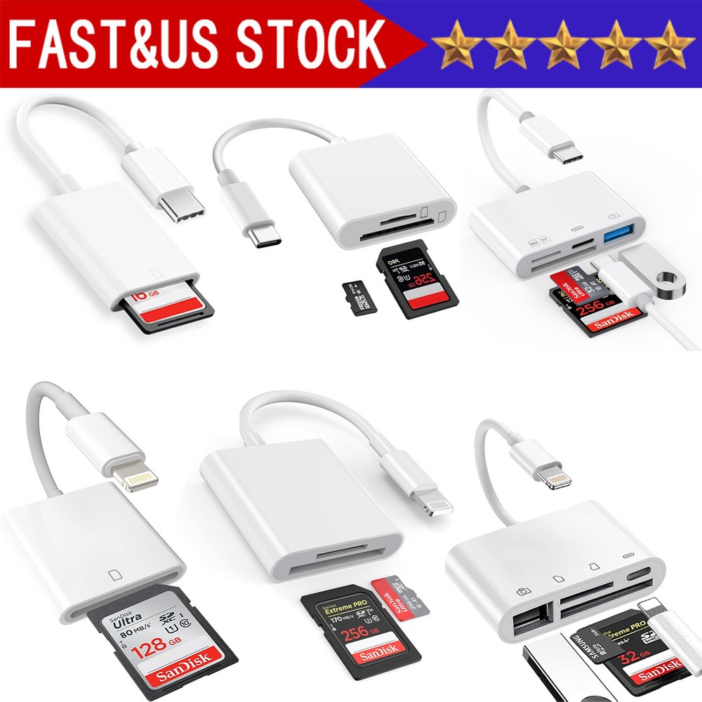 USB to Card Reader Adapter USB Camera Micro SD Memory Slot for iPhone iPad iPod