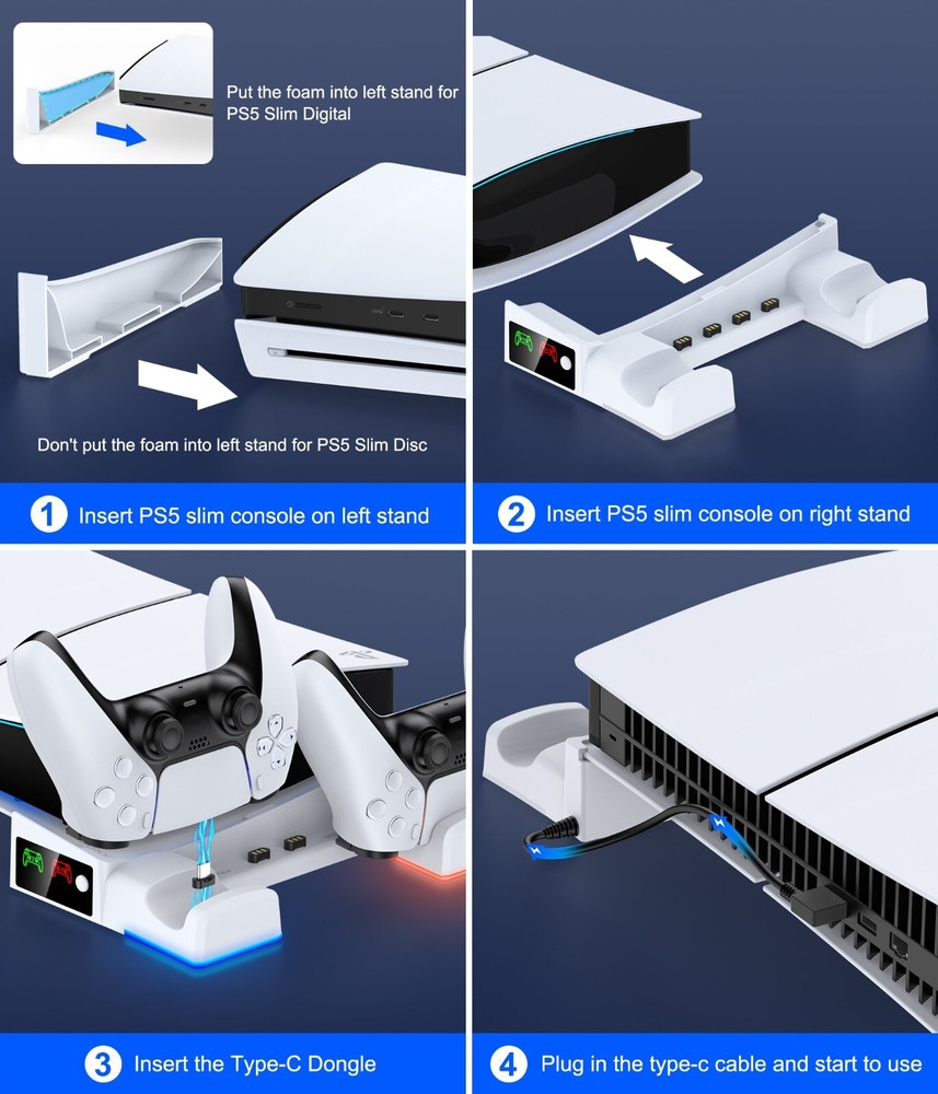 PS5 Horizontal Stand Charging Stand for PS5 Pro/PS5 Slim Console,PS5 Controller