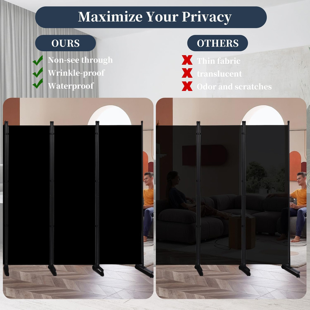 Folding Room Divider with Lockable Wheels, 132'' Freestanding Privacy Screen