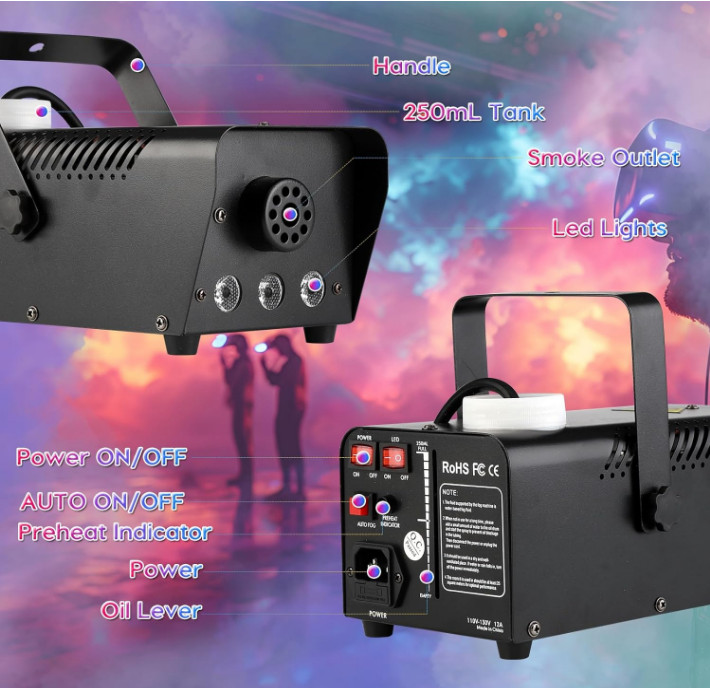 LURT - Fog Machine Machine LED Light 500W Mini Wireless Remote Control - ph1D218
