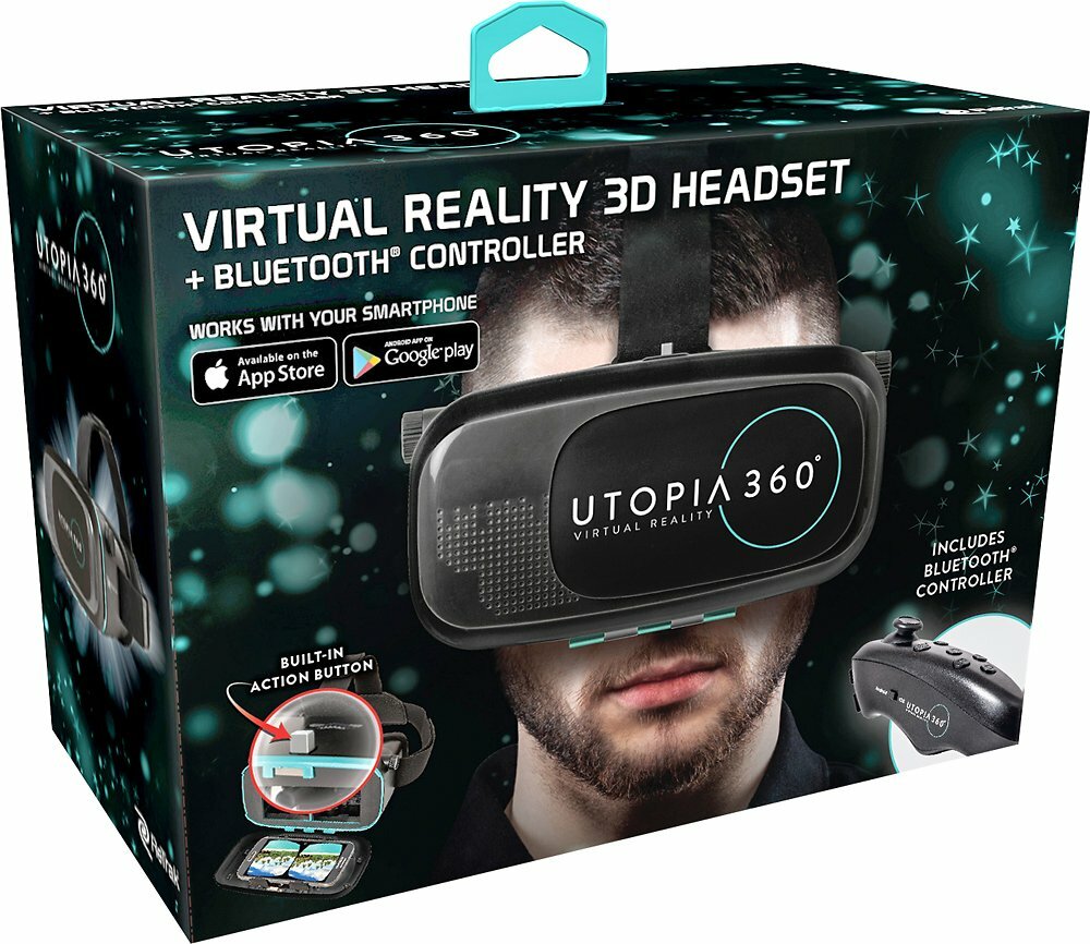 ReTrak - Utopia 360° Virtual Reality Headset with Bluetooth Controller-Black NIB