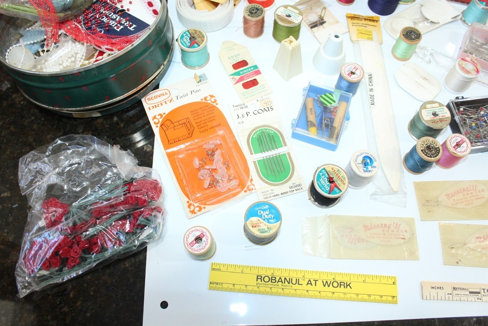 Vintage Sewing Making Items Large Lot - Thread, Needles, Pins, Tools + More