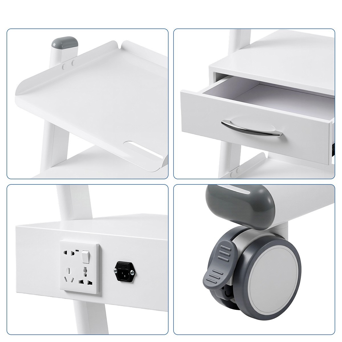 3 Layer Dental Trolley Mobile Instrument Cart Medical Tool Cart with Socket