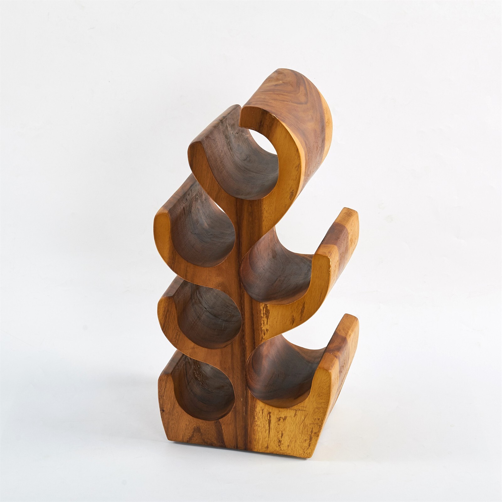 Hand-Carved Suar Wood Tree Shaped Wine Rack Bottle Holder Brown for 6/8/12