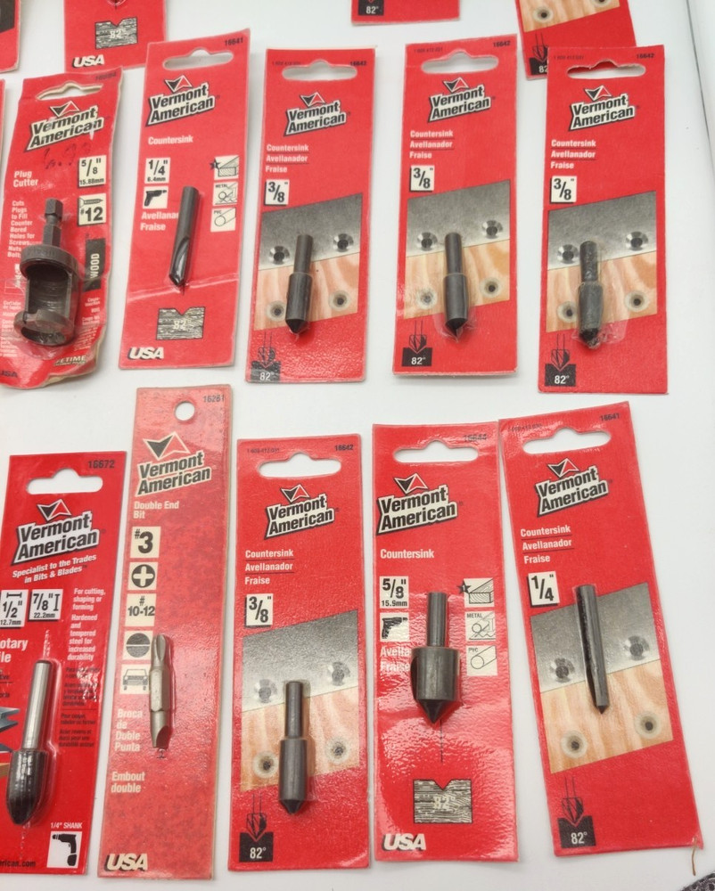 24pc Lot Assorted Vermont American Bits, Countersinks, Rotary File, Screw Pilot