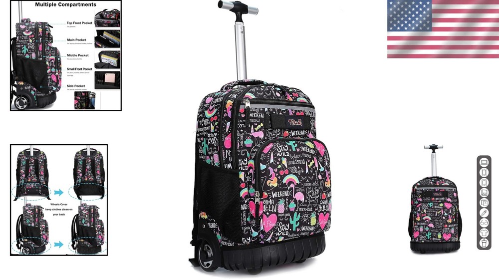Lightweight 4.9lb Rolling Backpack with Armor Protection - Perfect for Students