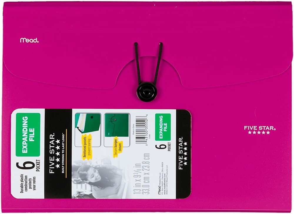 Five Star 6 Pocket Plastic Expanding File Select Color