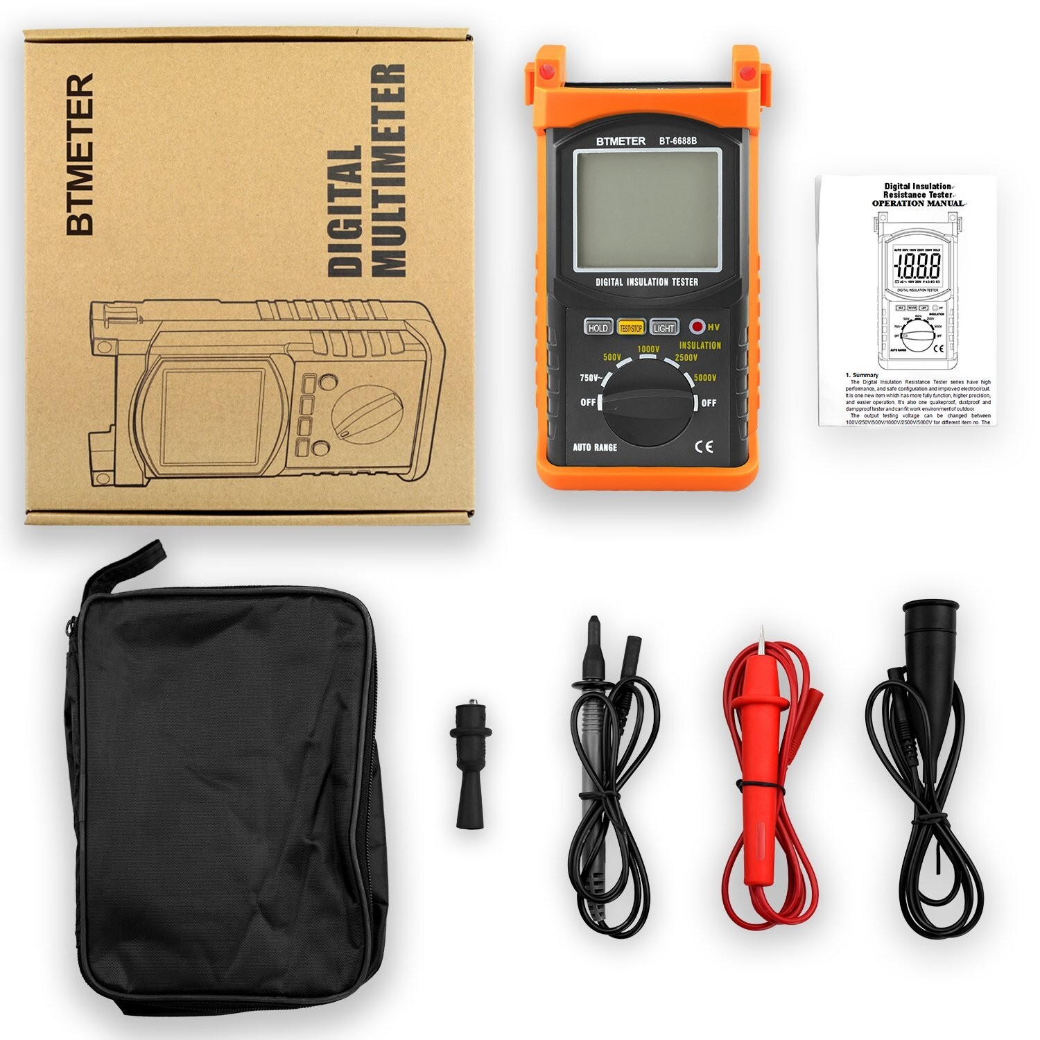 BT-6688B 500V/1000V/2500V/5000V Digital Insulation Resistance Tester Megohmmeter