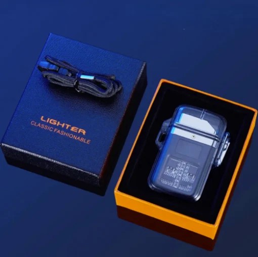 1XTransparent shell waterproof rechargeable pulse lighter with digital display