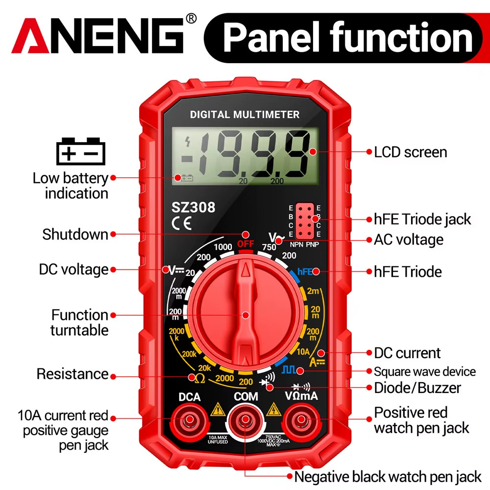 Portable Digital Multimeter AC DC Voltmeter Ammeter Ohmmeter Volt Tester Meter