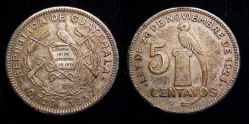 GUATEMALA 1937 5 Centavos VF