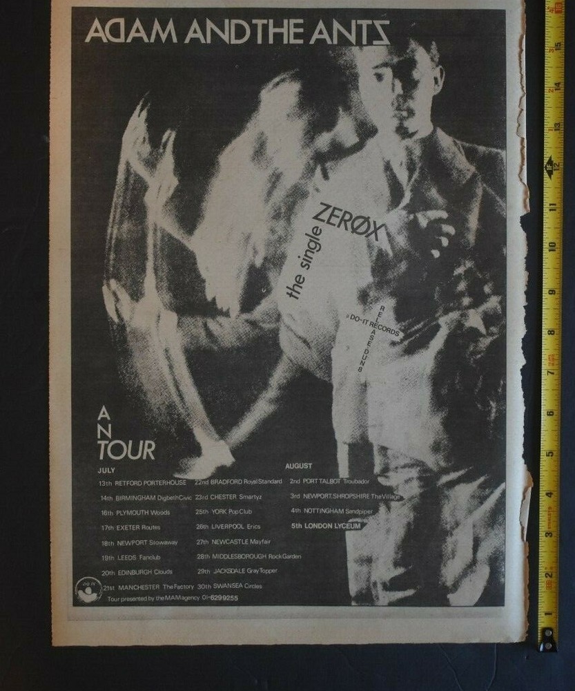 Adam and The Ants full page newspaper ad with tour dates 1979