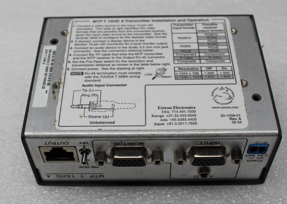 Extron MTP T 15HD A Twisted Pair Receiver Audio Video Versa Tools