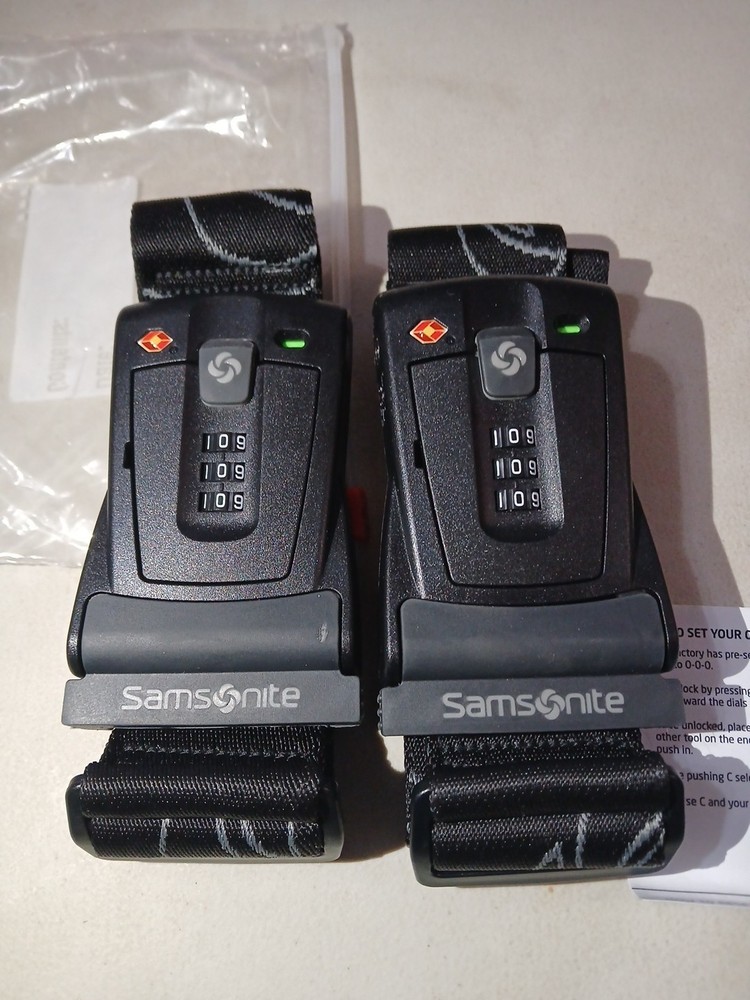 2 Samsonite TSA-approved 3-digit combination luggage strap lock.