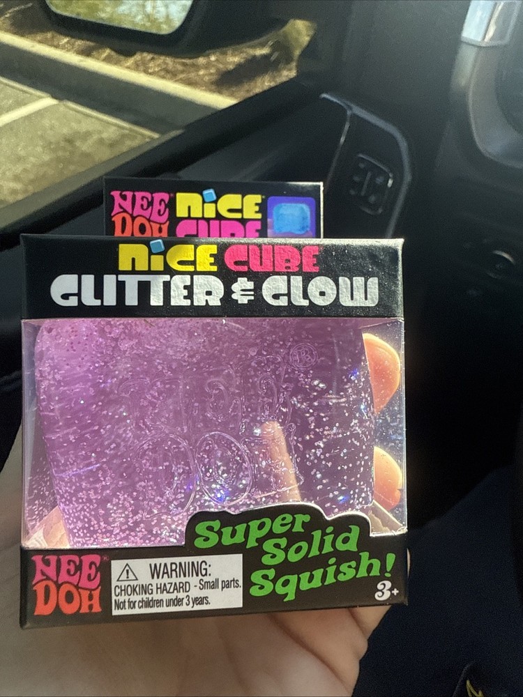 🔥VIRAL  NeeDoh Nice Cube Glitter & Glow Solid Squish - PURPLE Or pink Random