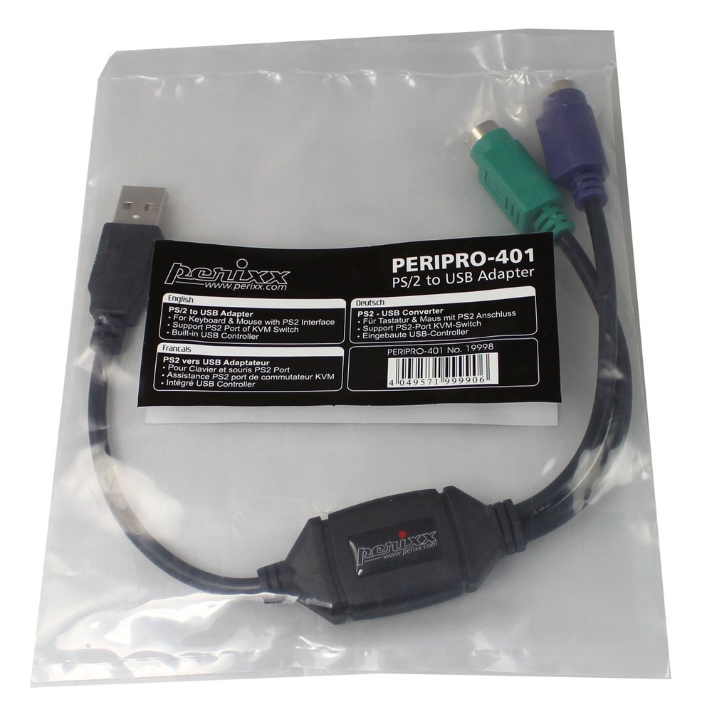 PERIPRO-401 PS2 To USB Adapter Keyboard Mouse Built-In Controller Black 1 PCS