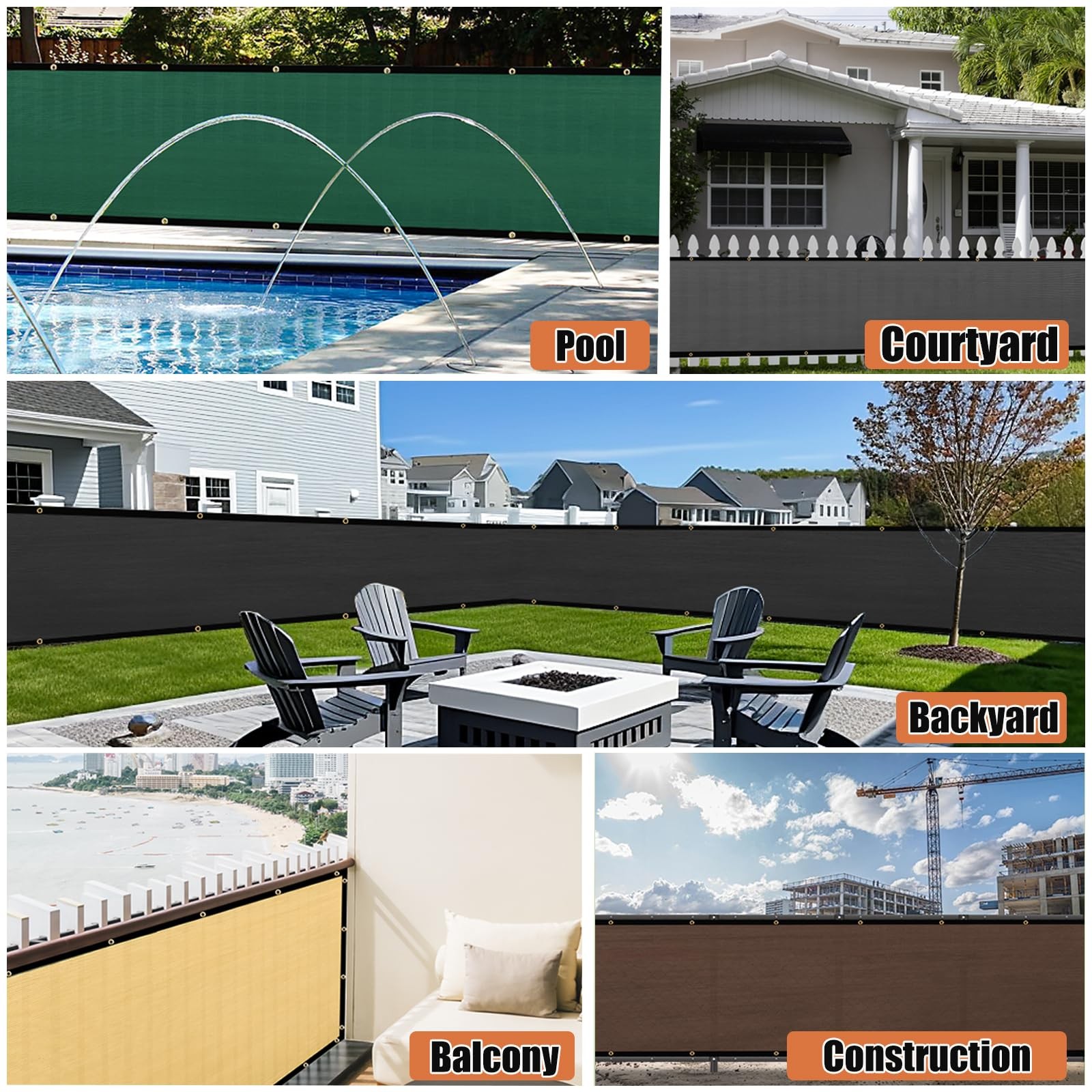 8ft x 50ft Privacy Screen Fence, 90% Blockage Heavy Duty 175 GSM Fencing Mesh...