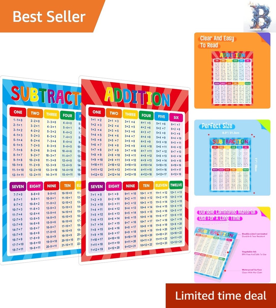 Colorful and Durable Addition/Subtraction Learning Chart - Ideal for Classrooms