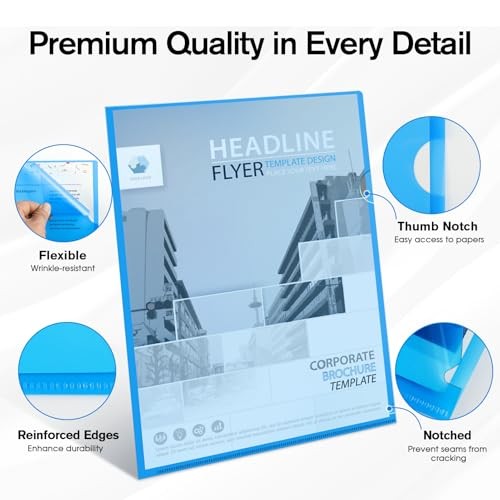Clear Plastic Folders Sleeves Pack, 6 Assorted Colors, Documents Project 12