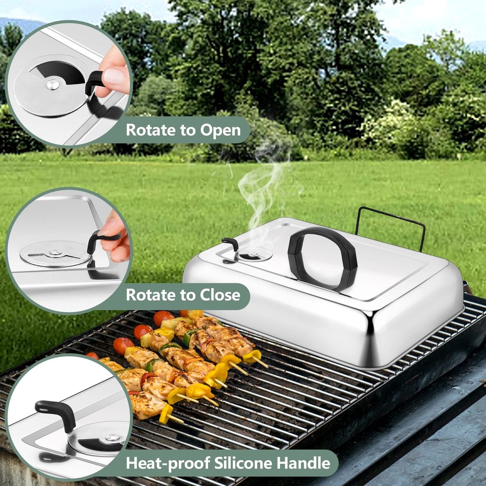 3Pcs Basting Cover for Griddle, Leonyo Large 13" Rectangular Cheese Silver