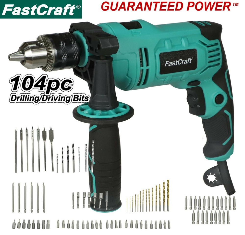 Impact Drill Driver FastCraft High End Hammer Drill PRO Grade Corded +104pc Bits