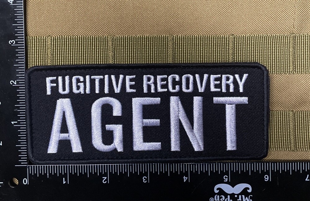 FUGITIVE RECOVERY AGENT Tactical Patch Bail Bonds Hook Loop 6 X 2.5 Inches White