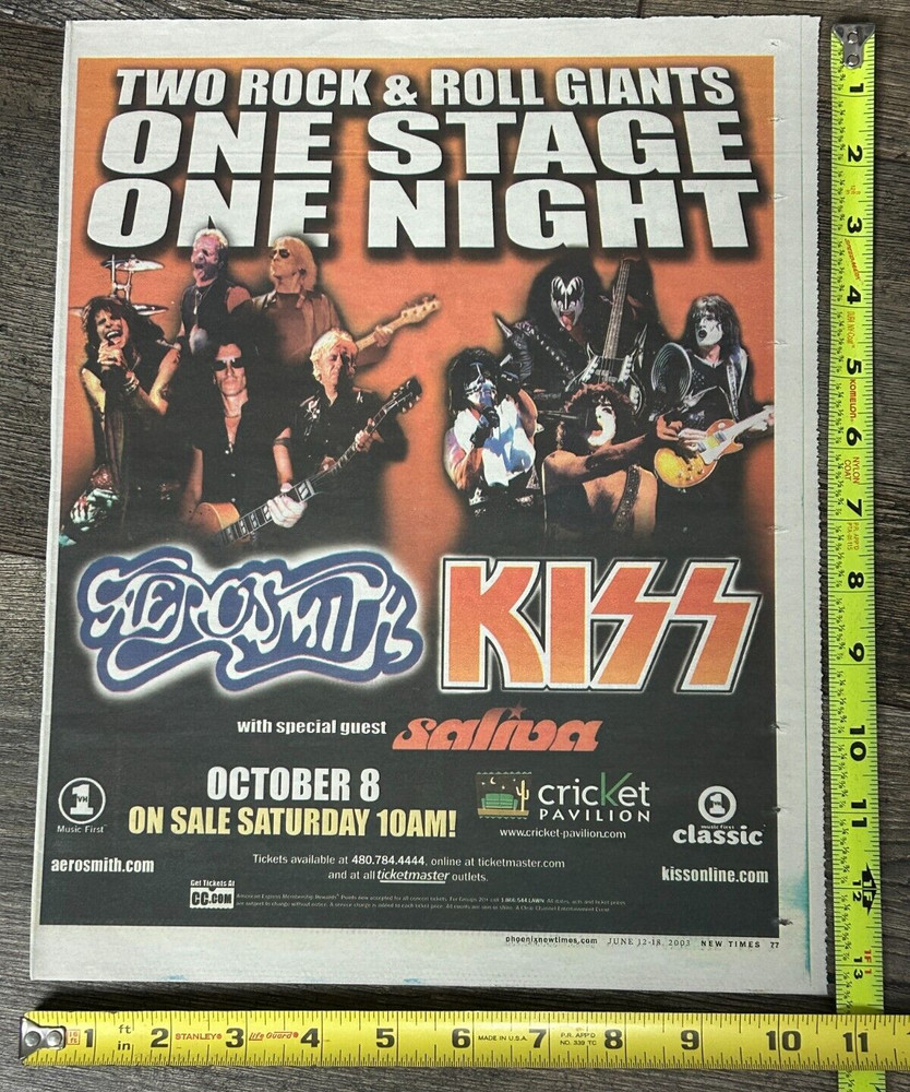KISS Aerosmith Concert Ad Advert 2003 Tour Cricket Phoenix AZ Vintage Kiss