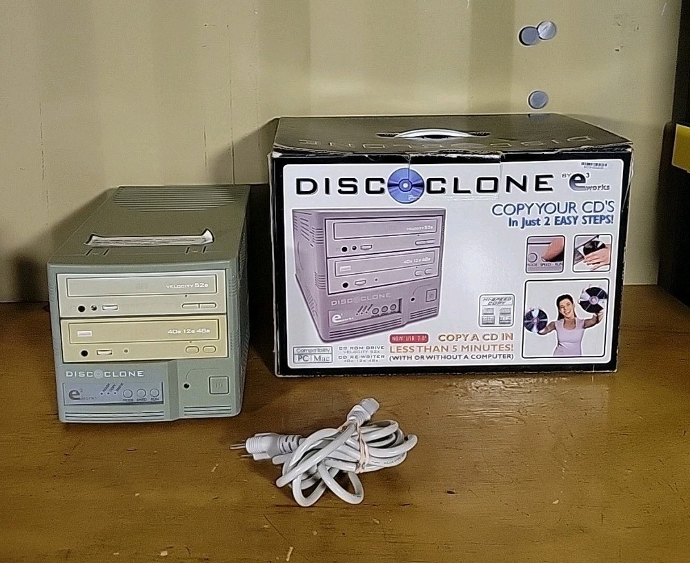 E3 WORKS Disc Clone CD Burner w/ Power & USB Cords + Box