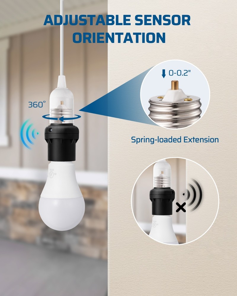 DEWENWILS Light Sensor Socket for Porch & Wall Lights, Auto On/Off, 2 Pack