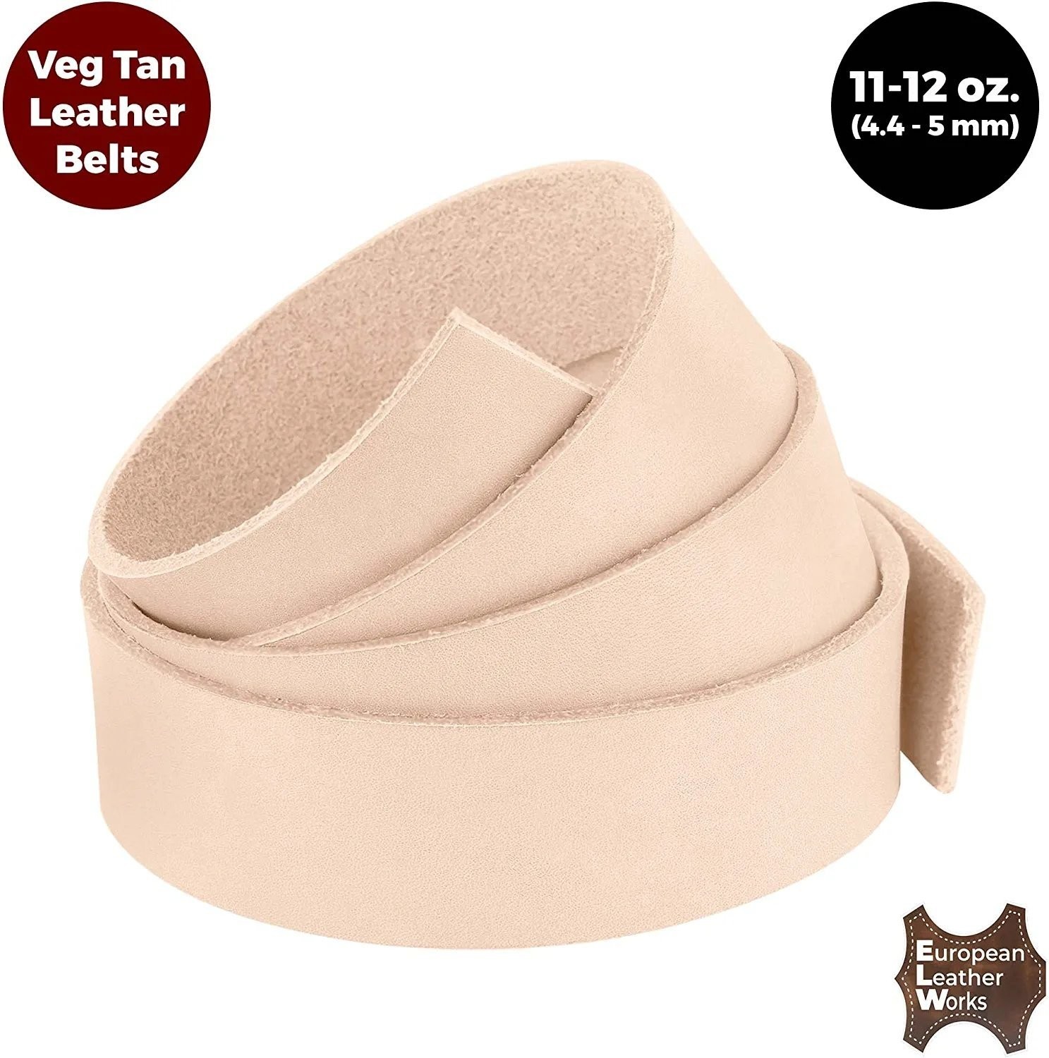 ELW Leather Blank Belt - 8-9 to 13-15 oz Thickness Cowhide Vegetable Tanned