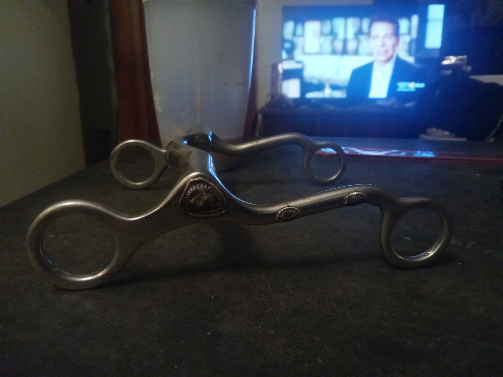 Used Pony Curb bit 4 3/4 in ported mouth native American conchos