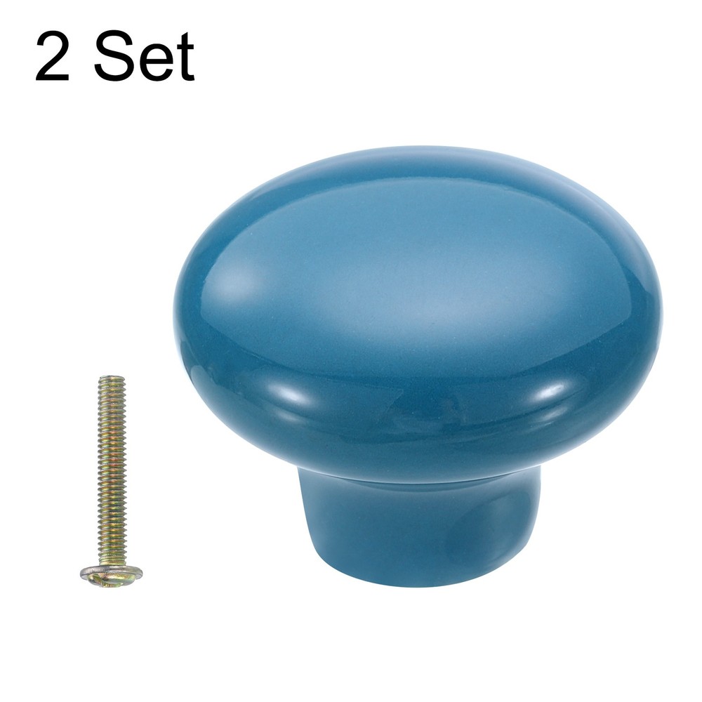 2 x Round Ceramic Drawer Knobs Blue Dresser Pulls Handles for Decor
