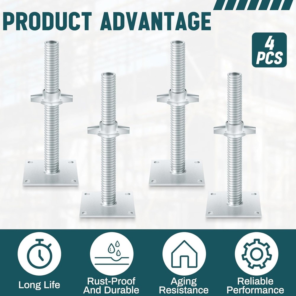 4-Pack 12-Inch Adjustable Leveling Jacks for Sturdy Baker Style Scaffolding