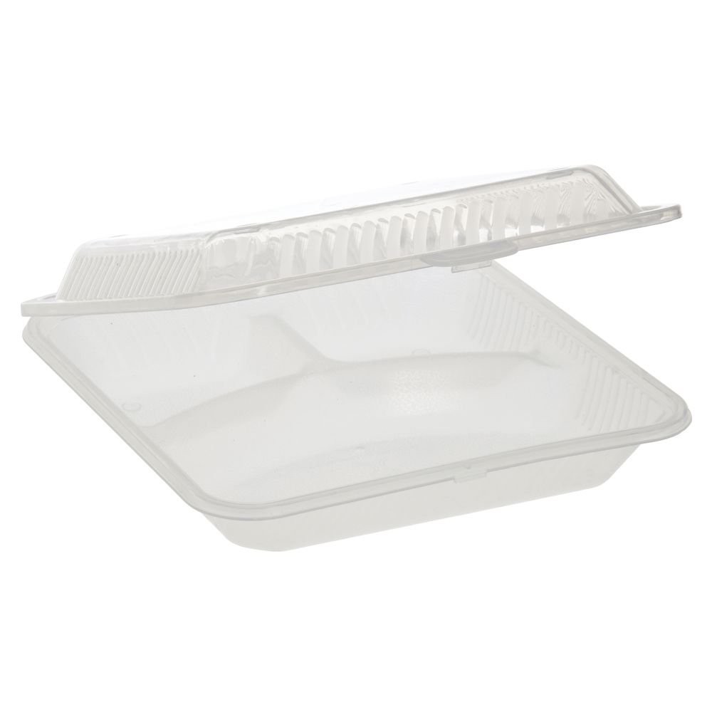 G.E.T. 3-Compartment Clear Polypropylene Eco-Takeout Container - 9"L x 9"W x 2