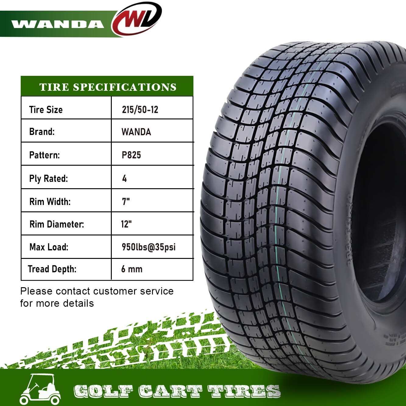 WANDA 215/50-12 Golf Cart ATV Tires 4 Ply 215/50x12 -Set 4 -14008