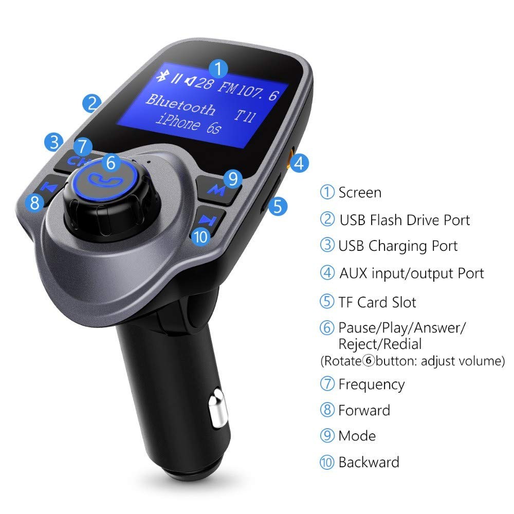 T11 Wireless Bluetooth FM Transmitter Handsfree Car Kit MP3 Player Wireless B...