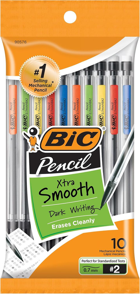 Xtra-Smooth Mechanical Pencils with Erasers, Medium Point (0.7Mm), 10-Count Pack