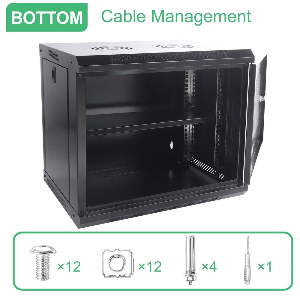 9U Wall Mount Server Cabinet IT Network Rack Enclosure Locking Door Black