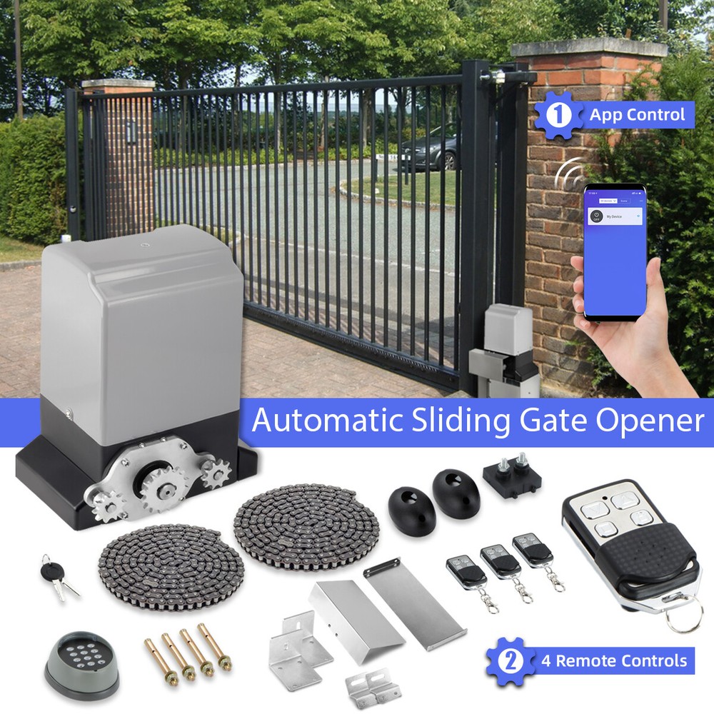 3300LB Automatic Sliding Gate Opener with APP Remote 4 Control & Keypad & Chain