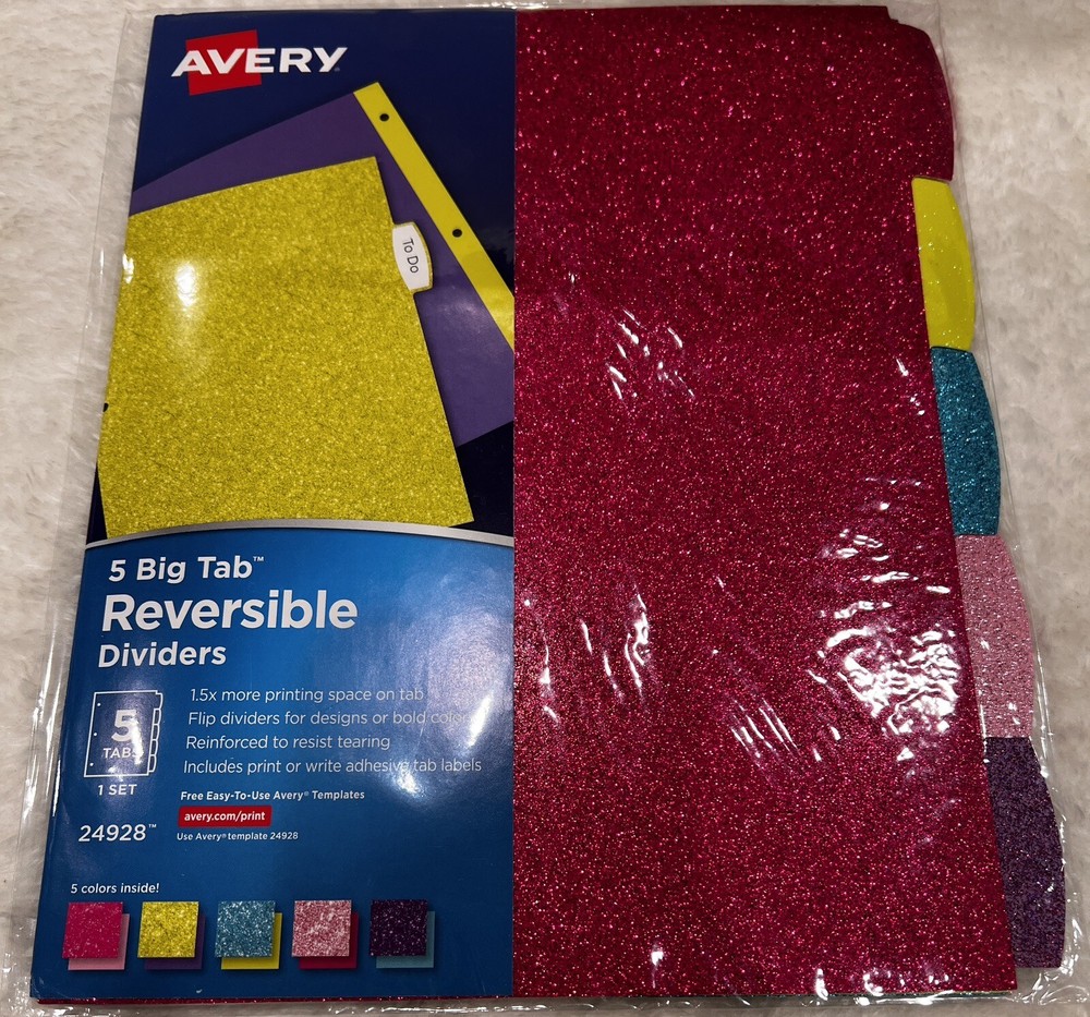 Avery 5 Big Tabs Reversible Dividers Assorted Glitter 1 Set
