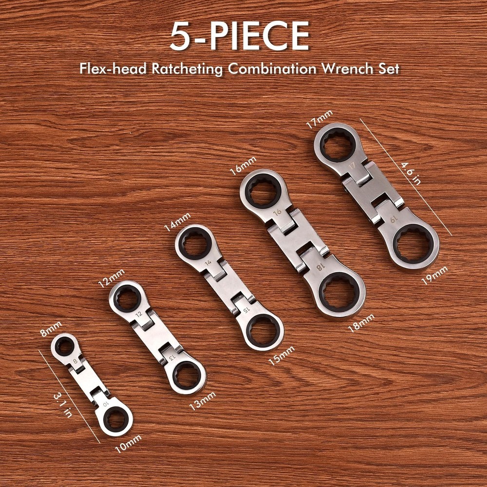 Stubby Wrenches Set, 72-Tooth Flex Head Ratcheting Wrench Set, Compact Double...