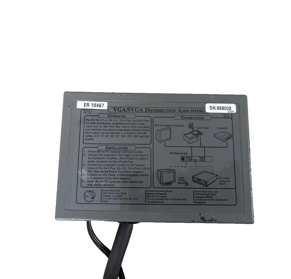 EXTRON P/2 DA2 Plus VGA/SVGA Distribution Amplifier + Power Supply