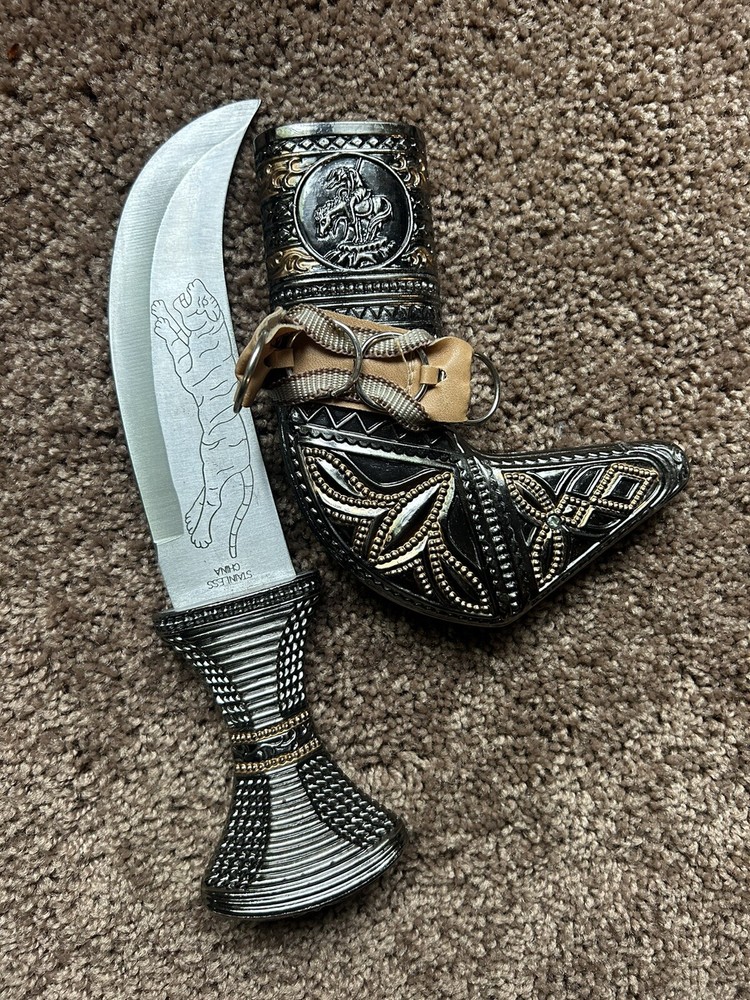 Omani Khanjar Replica Dagger Middle Eastern Knife Silver Gold 2 Tone