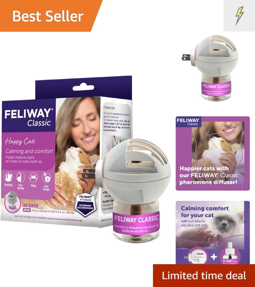 Classic 30 Day Cat Calming Plug In Pheromone Diffuser Starter Kit, 48ml - Hel...