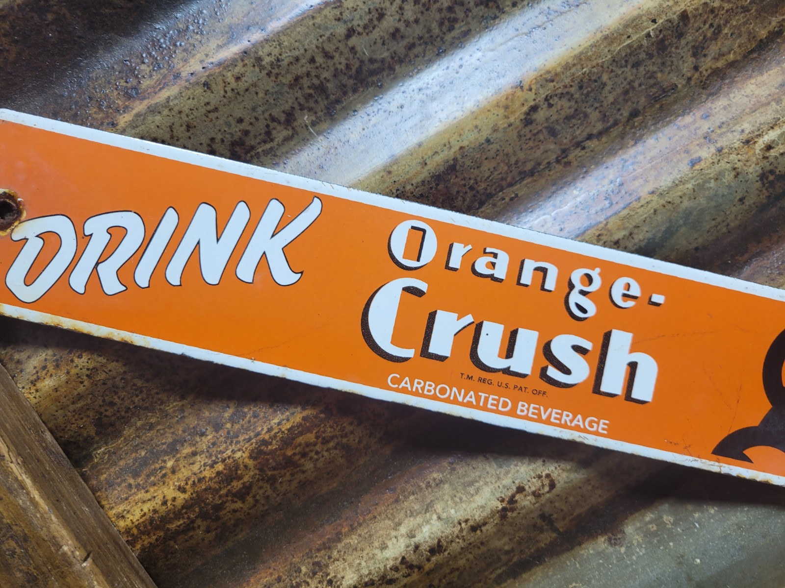 VINTAGE ORANGE CRUSH PORCELAIN SIGN ICE COLD COLA BEVERAGE SODA DRINK POP CRUSHY