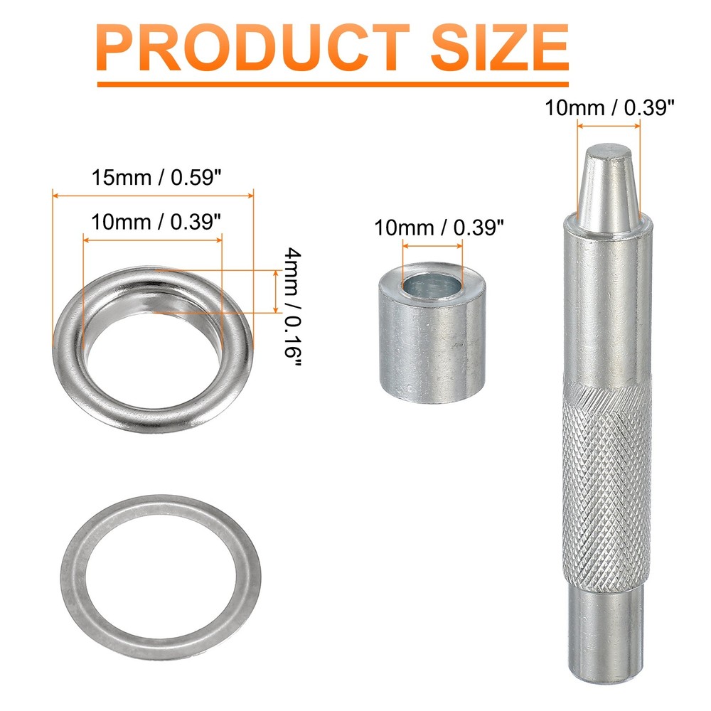 80Set Grommets Eyelets Kit 10mm Copper Eyelets with Setting Tool Silver