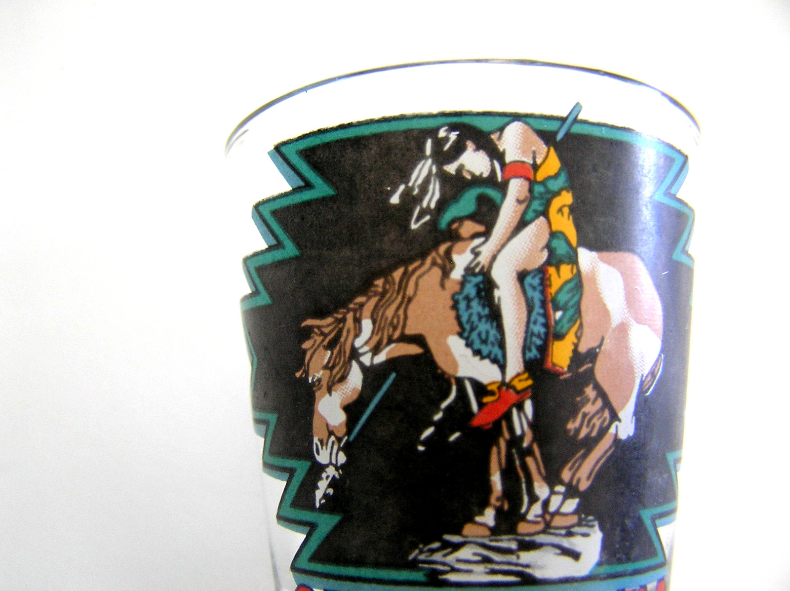 2 Oklahoma Shot Glasses Featuring Design of Horses and Native American Figures