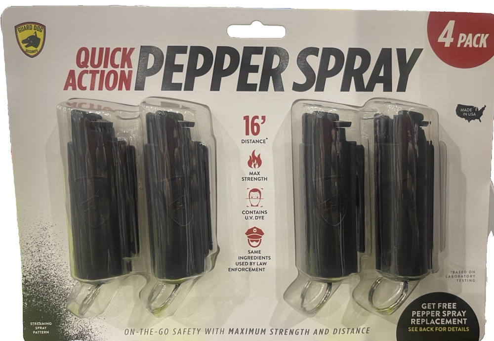 Guard Dog Security Pepper Spray 4 Pack 0.5oz Keychain 16ft Range - NEW
