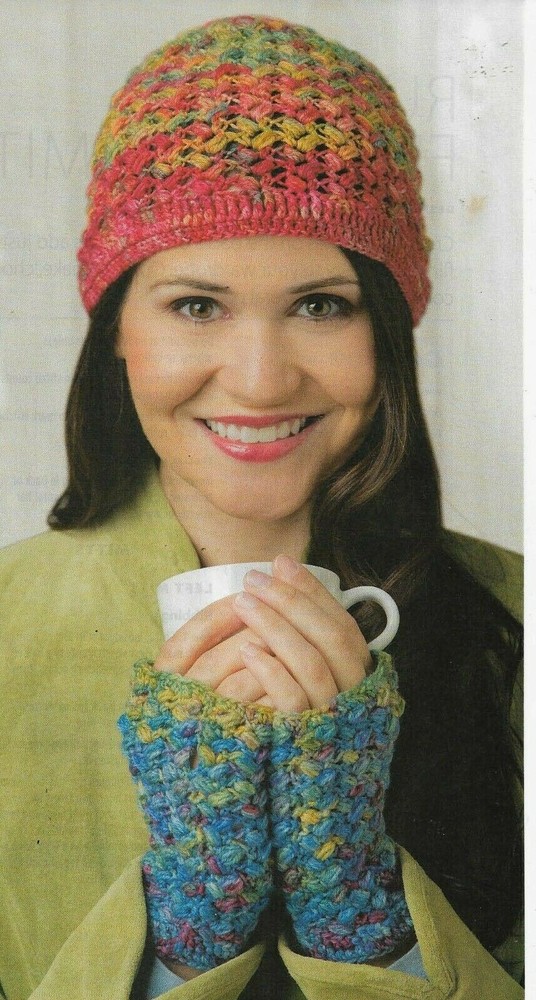 IMPRESSIONIST HAT & MITTS FINGERLESS WOMEN'S CROCHET PATTERN INSTRUCTIONS