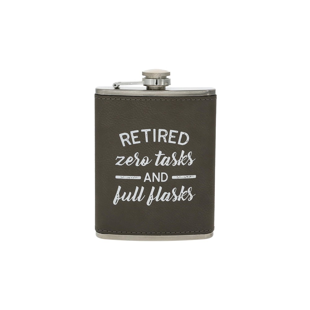 Pavilion Zero Tasks 8oz Leather Wrapped Flask Retirement Humor Gift